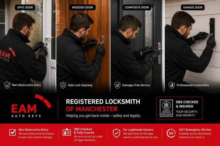 eam locksmith working on different door type manchester