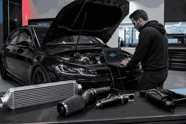 EAM Autokeys technician assessing Stage 1 and Stage 2 ECU remapping options for a vehicle