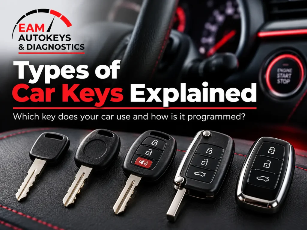 Types of car keys explained, including transponder, flip and smart keys – EAM Autokeys & Diagnostics, Greater Manchester. Call 07354 775852