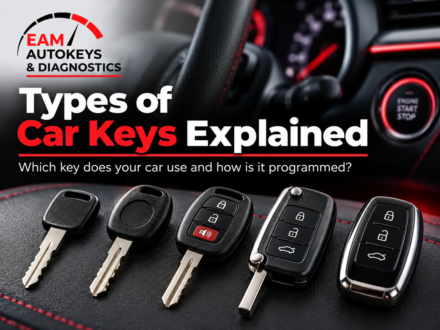 Types of car keys explained, including transponder, flip and smart keys – EAM Autokeys & Diagnostics, Greater Manchester. Call 07354 775852